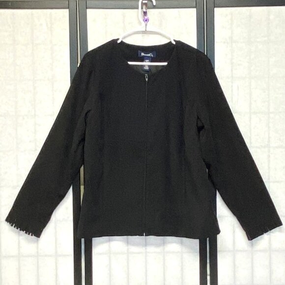 Denim & Co Long Fringed Sleeve Zip Front Lined Ultrasuede Jacket Blouse Black L - Picture 1 of 11